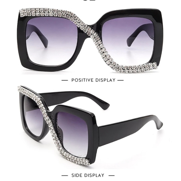 Rhinestone Vintage Oversized Sunglasses - Picture 2 of 7